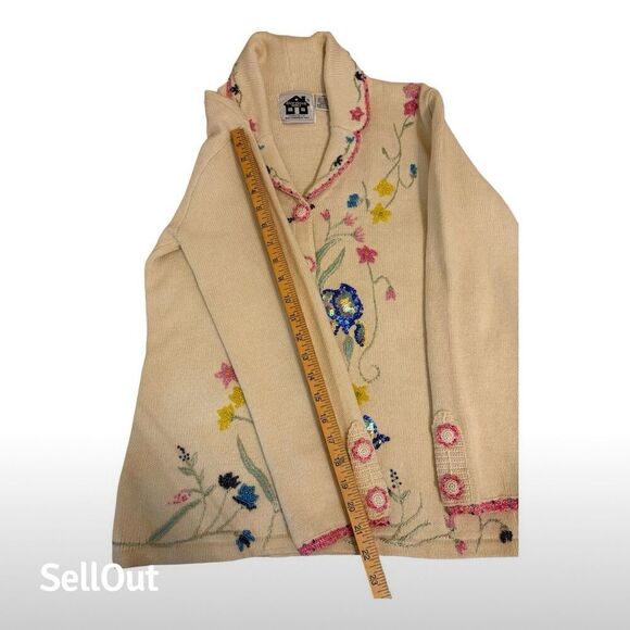 Storybook Knits Women's XS Floral Embellished Cardigan Sweater Vintage - Picture 3 of 6